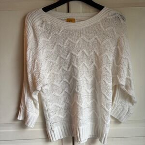 Ruby Rd. Knit Sweater Chevron Pattern 3/4 Sleeve Lightweight‎ White Womens Large